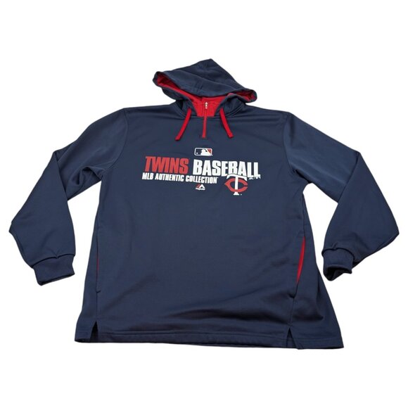 Majestic‎ Minnesota Twins Baseball Pullover 1/4 Zip Hooded Sweatshirt - Picture 1 of 11